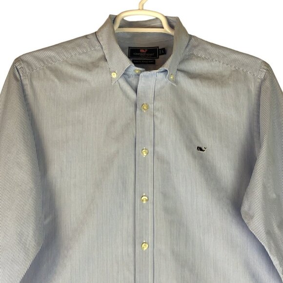 Vineyard Vines Slim Fit Whale Shirt Large Blue White Stripe Cotton Button Down - Picture 1 of 7